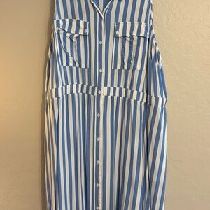 Ava & Viv Blue and White Vertical Stripe Shirt Dress